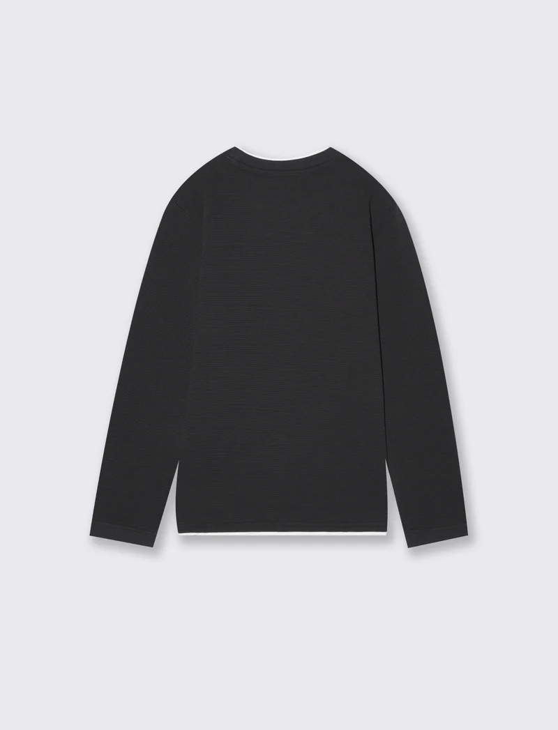 T-shirt girocollo minimal in cotone waffle - Nero