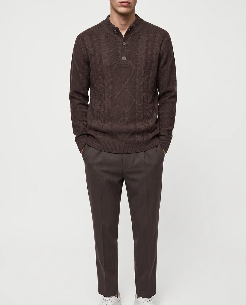 Pantaloni Formal Fit a Spina di Pesce - Moro