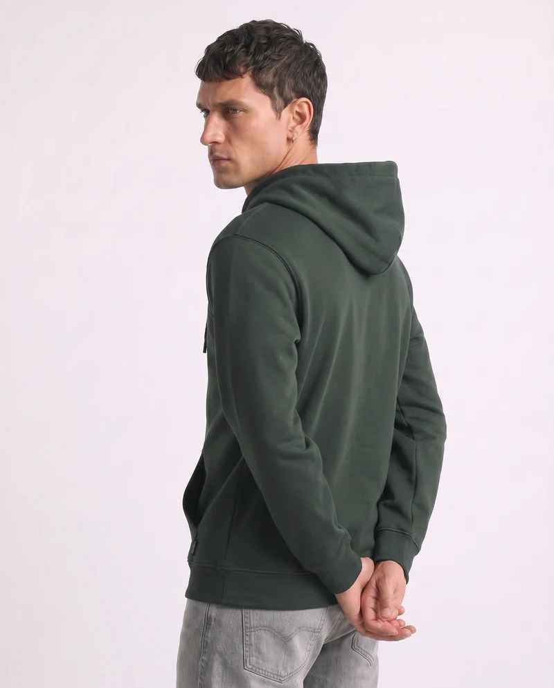 Felpa Basic con Cappuccio e Tasca Marsupio - Verde scuro