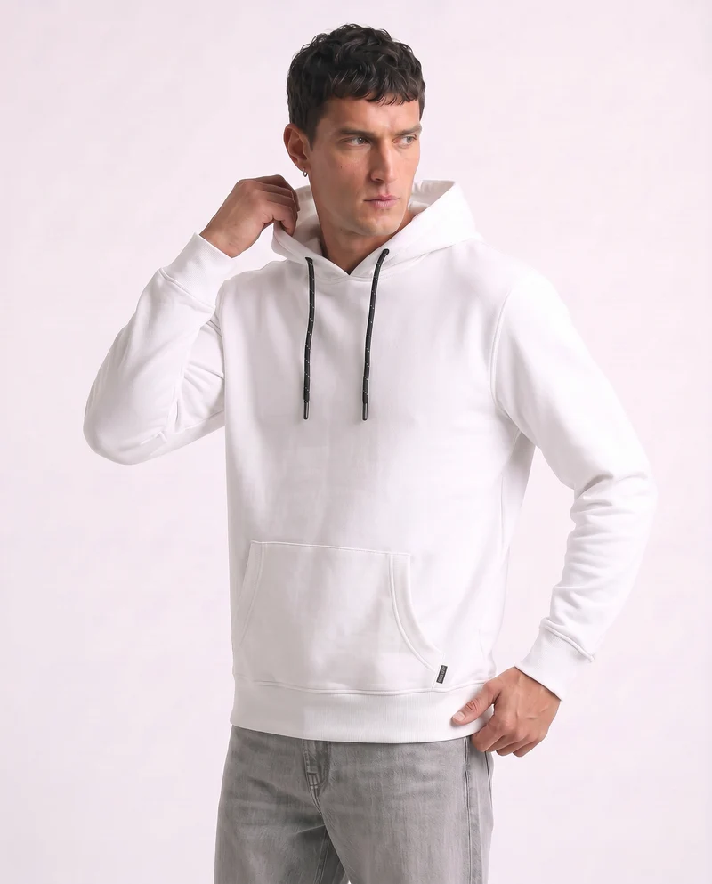 Felpa Basic con Cappuccio e Tasca Marsupio - Bianco