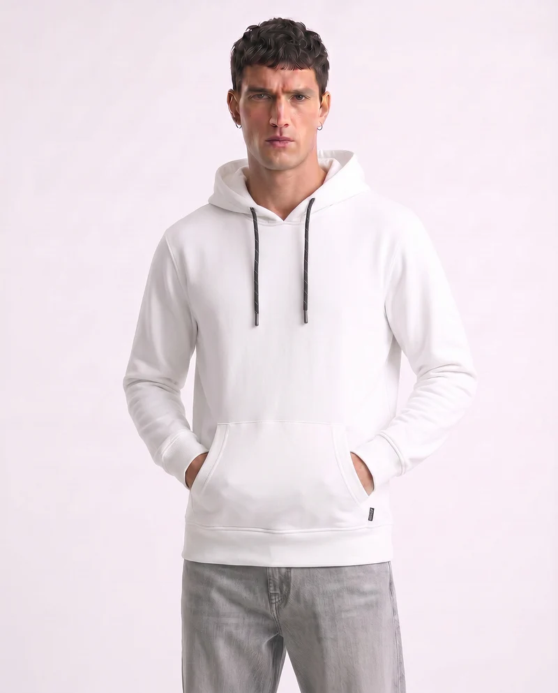 Felpa Basic con Cappuccio e Tasca Marsupio - Bianco
