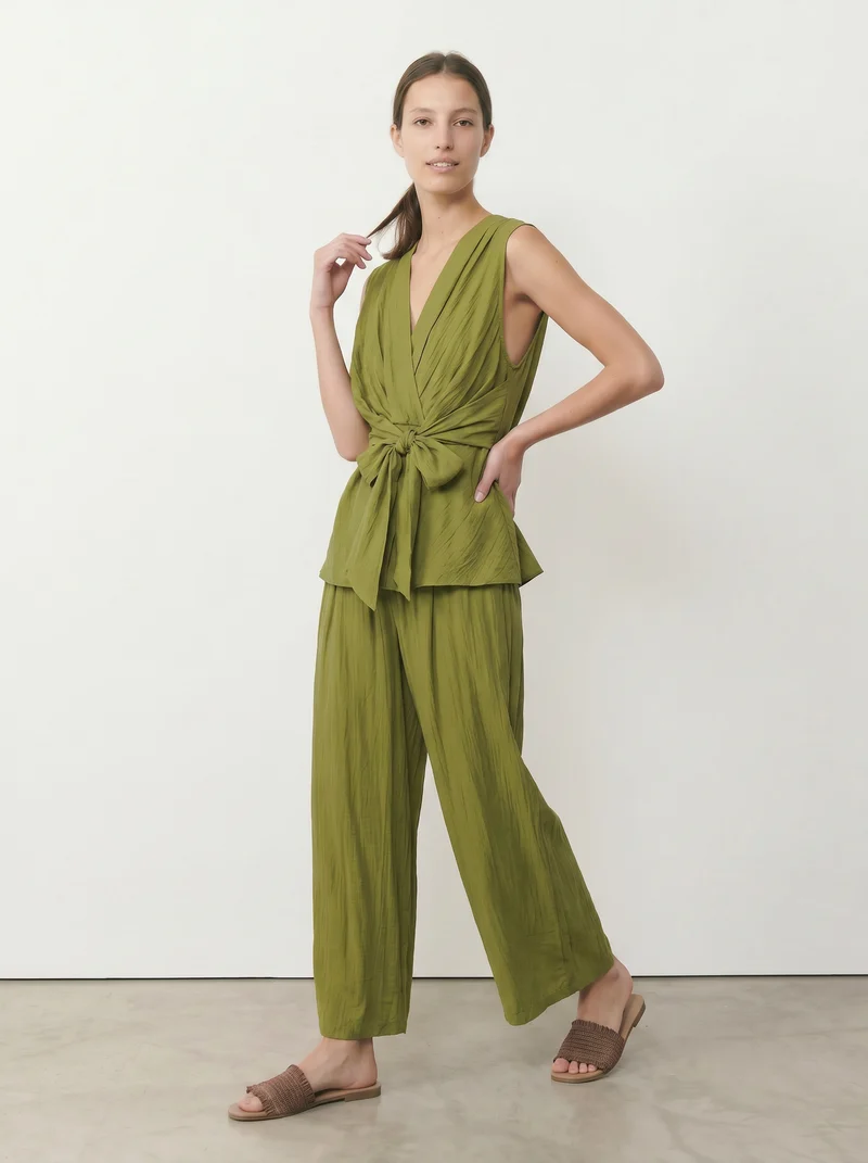 Pantalone largo in viscosa per donna - Verde