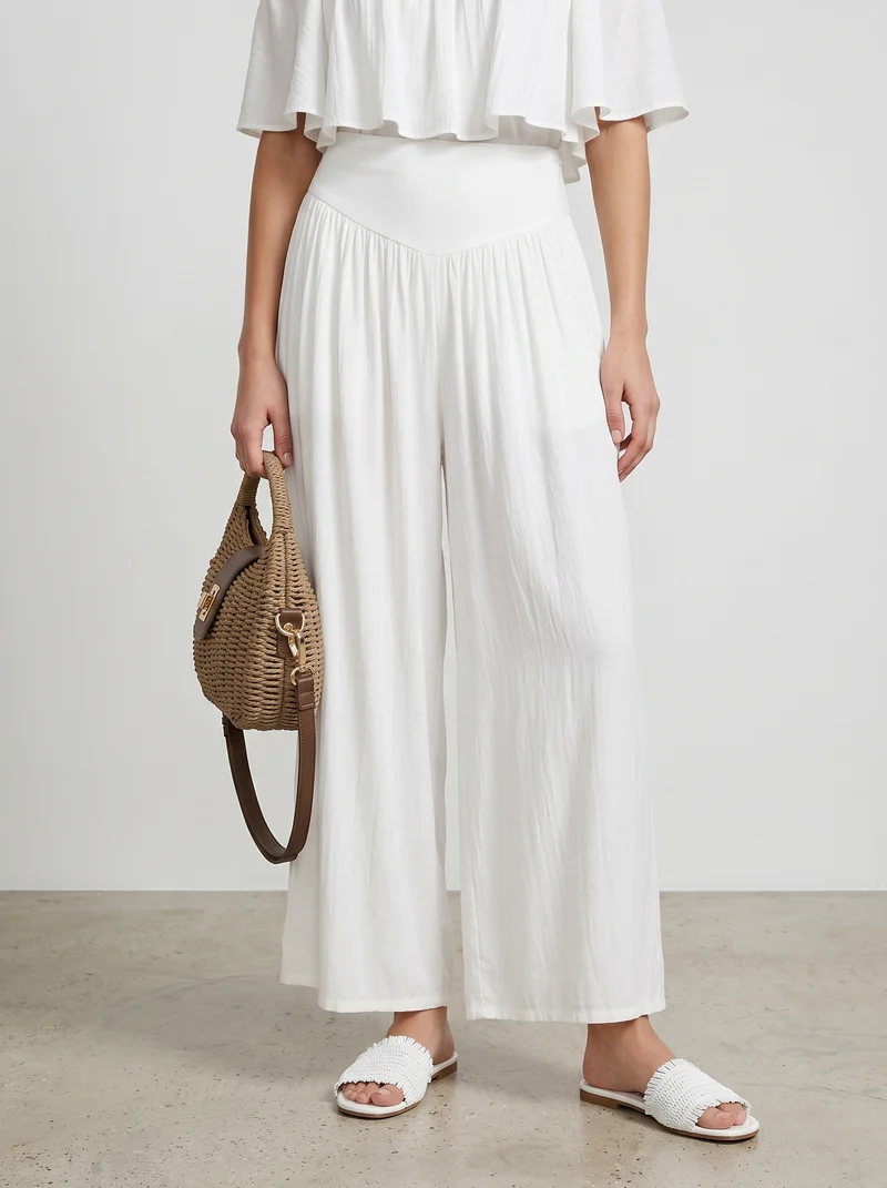 Pantalone largo in viscosa per donna - Bianco