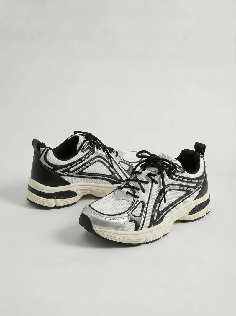 Sneakers da con inserti irregolari - Bianco-nero