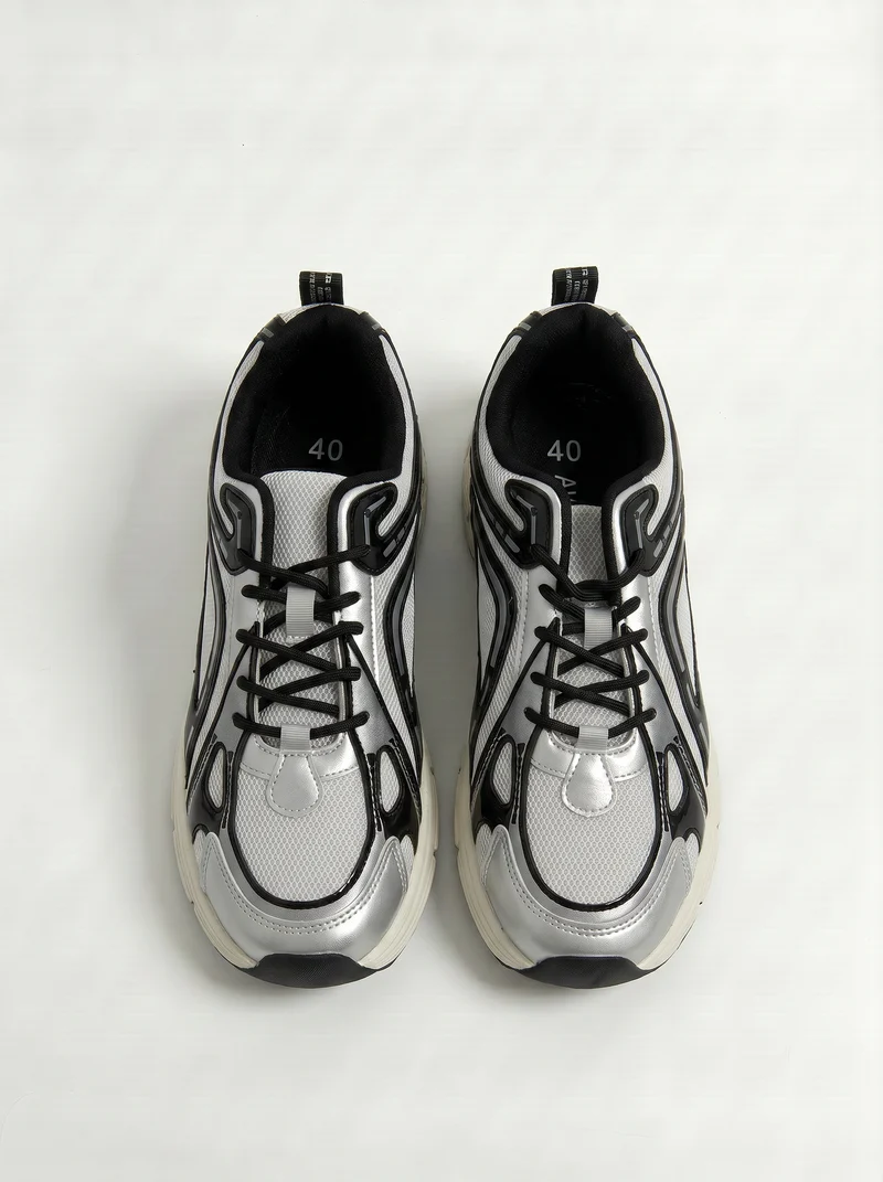 Sneakers da con inserti irregolari - Bianco-nero