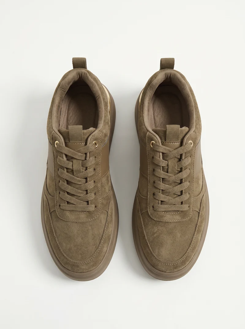 Sneakers beige effetto scamosciato con oro - Beige