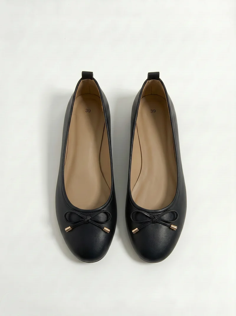 Ballerina da in poliuretano con fiocco - Nero
