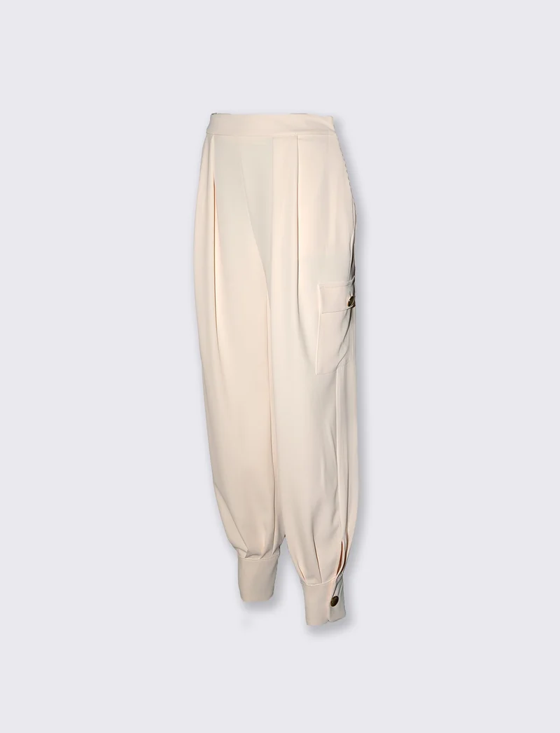 Pantaloni cargo vita alta con tasconi donna - Bianco