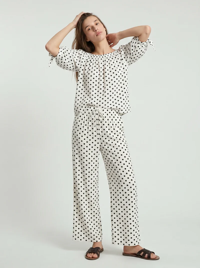Pantaloni morbidi con coulisse per donna - Bianco-nero