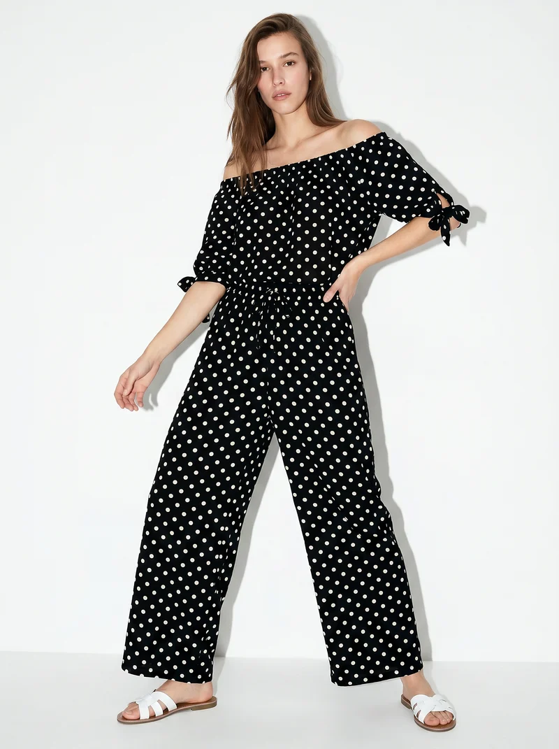 Pantaloni morbidi con coulisse per donna - Nero-bianco