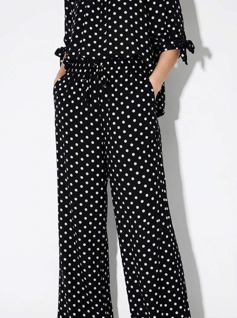 Pantaloni morbidi con coulisse per donna - Nero-bianco