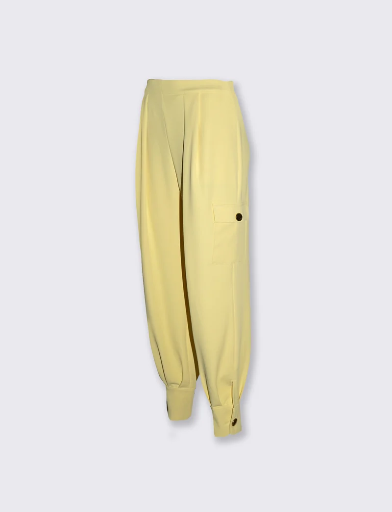 Pantaloni cargo vita alta con tasconi donna - Giallo