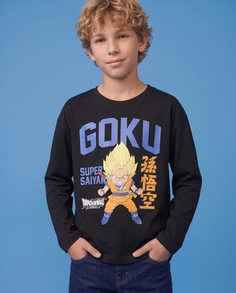 T-shirt Goku maniche lunghe in cotone - Nero
