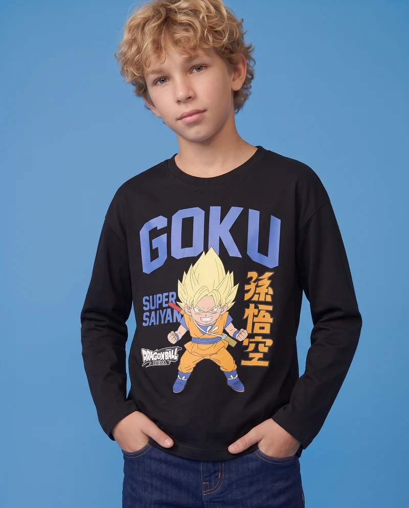 T-shirt Goku maniche lunghe in cotone - Nero