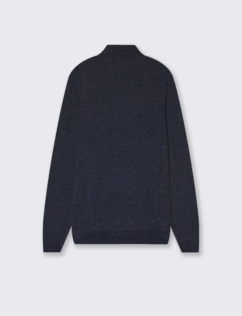 Maglia collo alto in ciniglia con cerniera - Blu