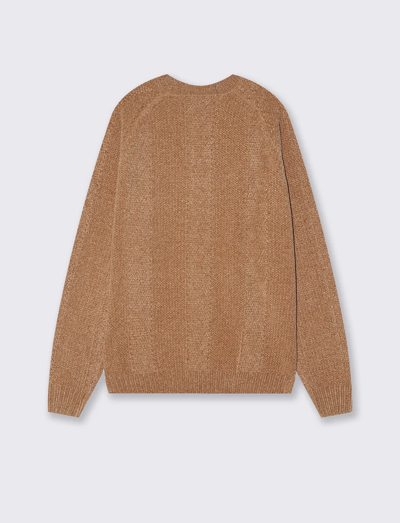 Maglia Jacquard Girocollo in Ciniglia - Cammello