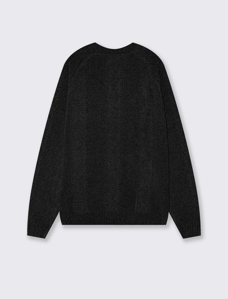 Maglia Jacquard Girocollo in Ciniglia - Nero