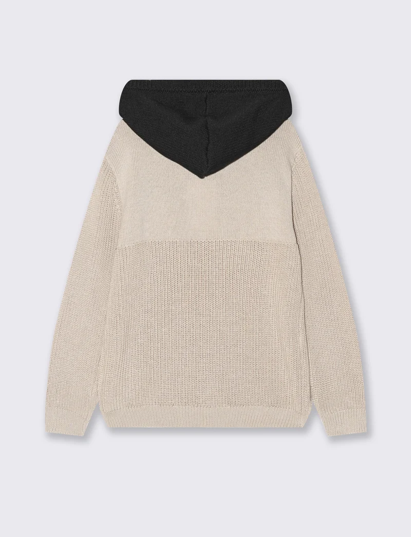 Maglione con cappuccio e marsupio jacquard - Beige