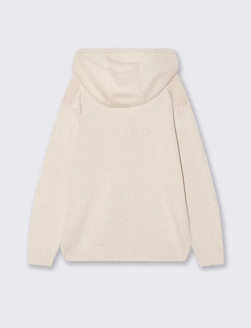 Maglia con cappuccio in misto cotone caldo - Beige