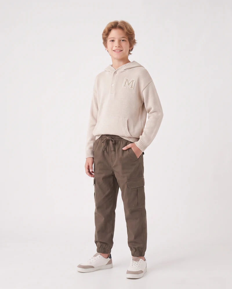 Maglia con cappuccio in misto cotone caldo - Beige