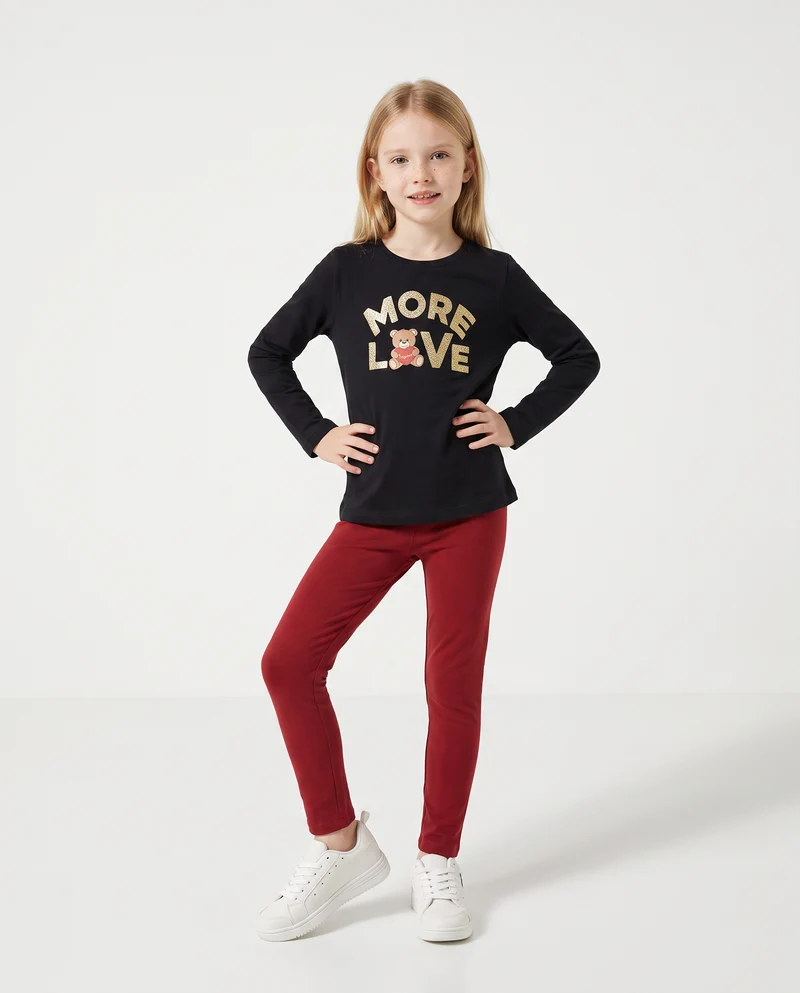 T-shirt in cotone manica lunga regolare - Nero
