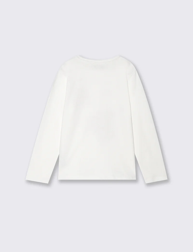 T-Shirt manica lunga con stampa colorata - Bianco latte