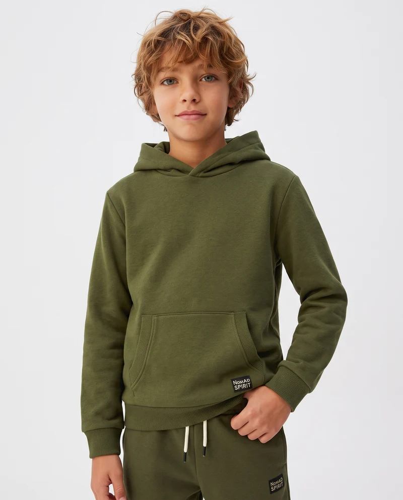 Felpa con cappuccio e marsupio trendy - Verde militare