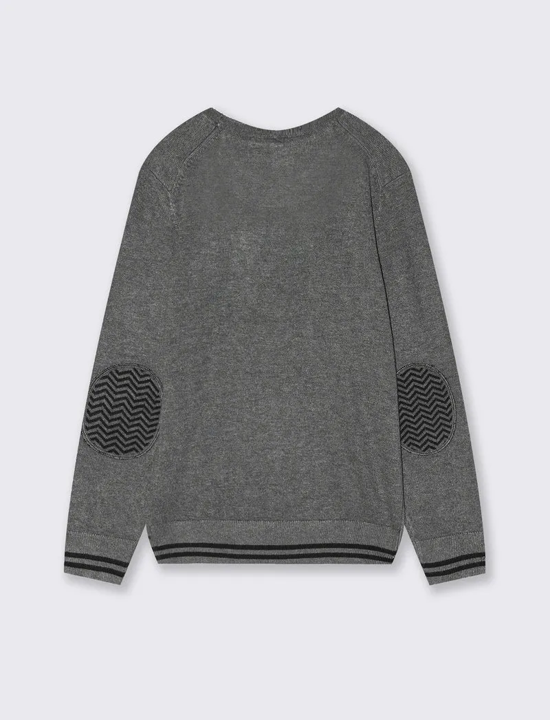 Maglioncino girocollo con toppe maniche - Grigio