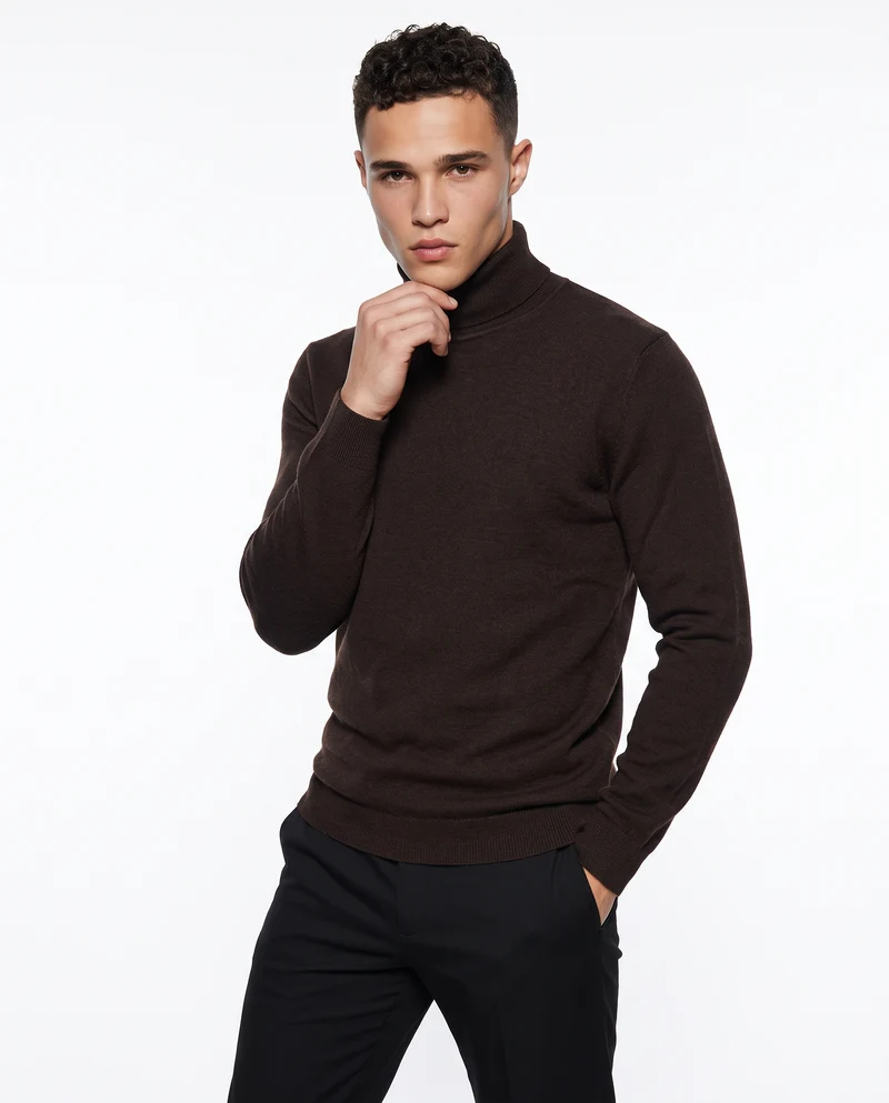 Maglia Collo Alto Misto Viscosa Basic - Moro