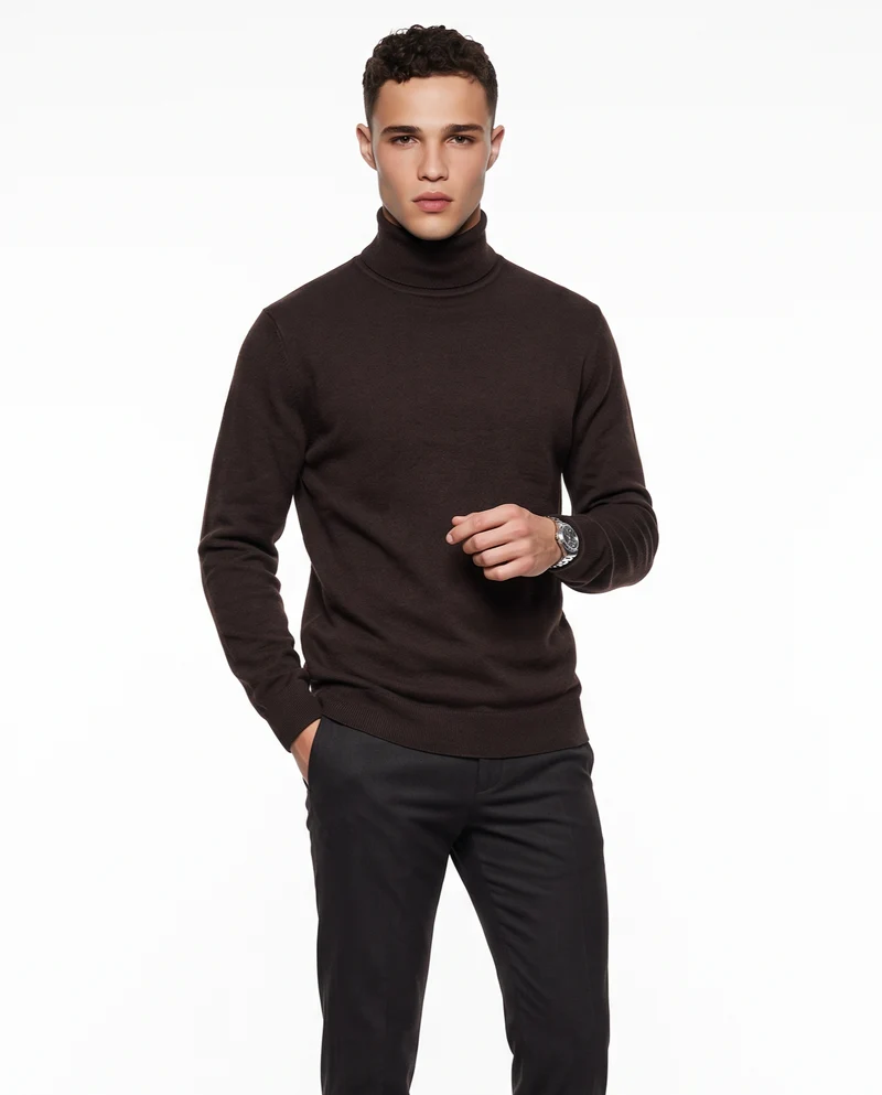 Maglia Collo Alto Misto Viscosa Basic - Moro