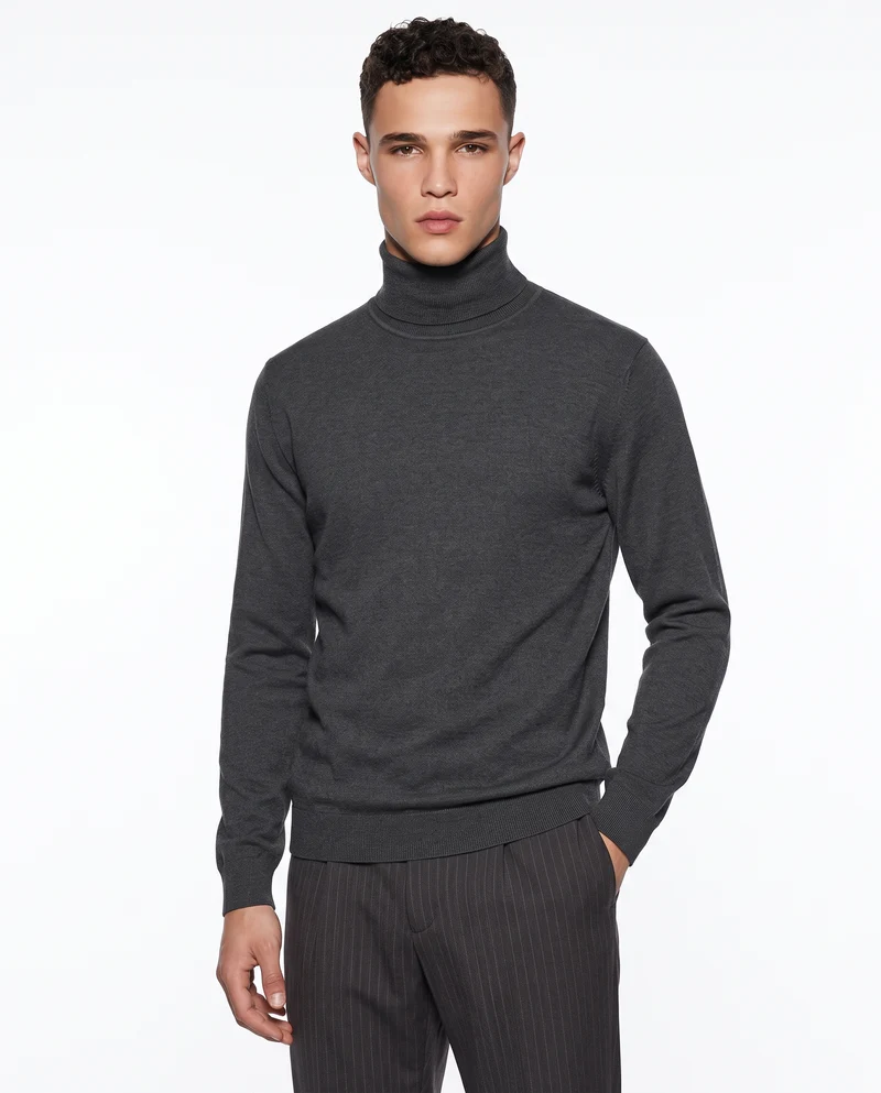 Maglia Collo Alto Misto Viscosa Basic - Antracite melange
