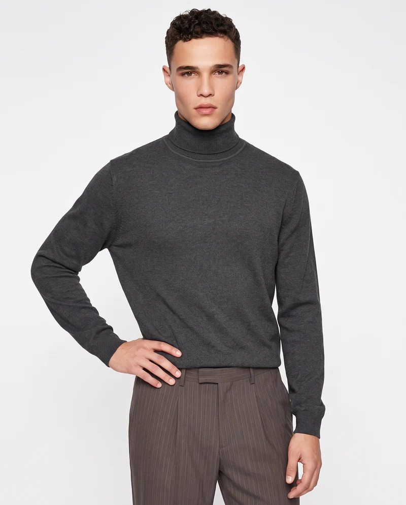 Maglia Collo Alto Misto Viscosa Basic - Antracite melange