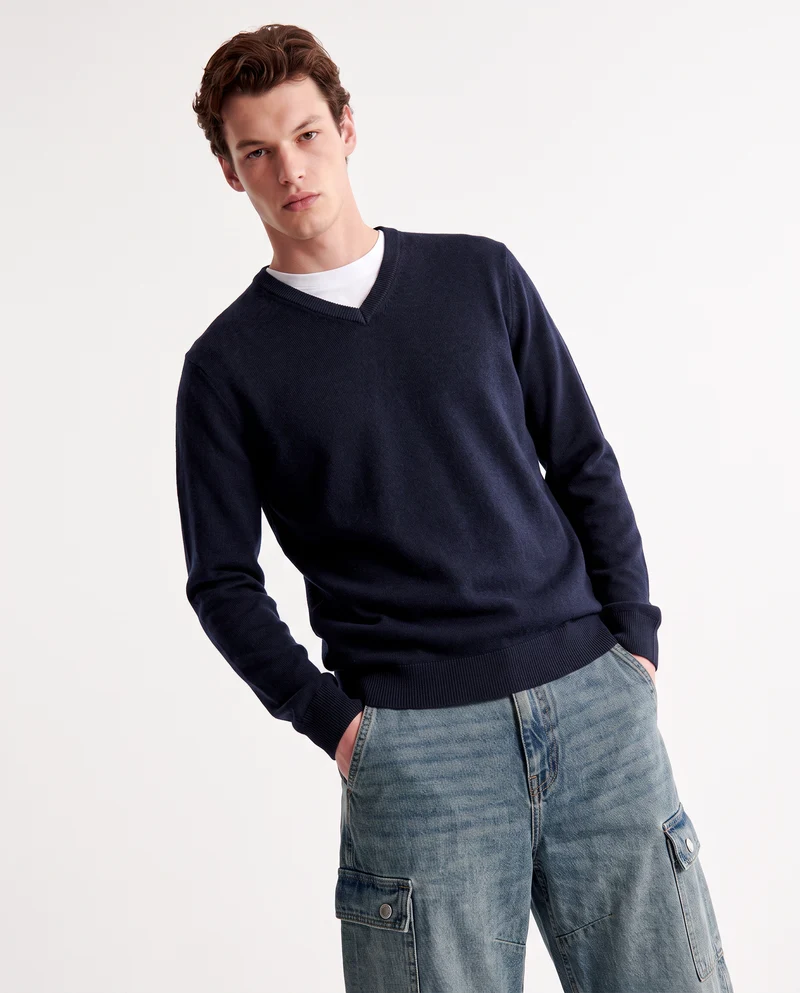 Maglia V Basic in Filato Comfort - Blu
