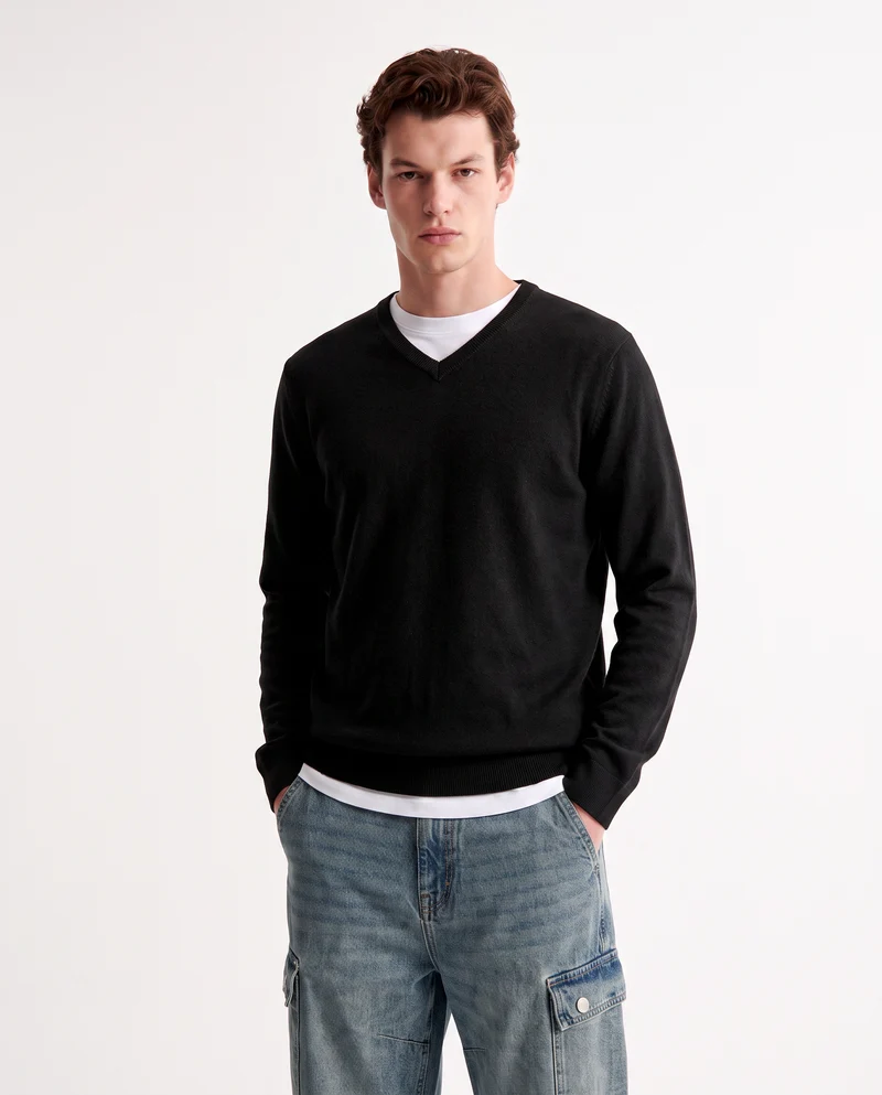 Maglia V Basic in Filato Comfort - Nero