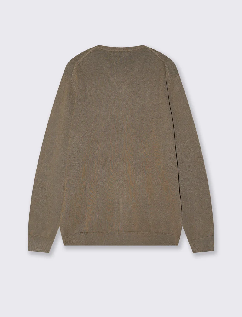 Maglia V Basic in Filato Comfort - Verde kaki