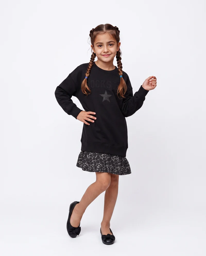 Abito in felpa con rouches decorative - Nero