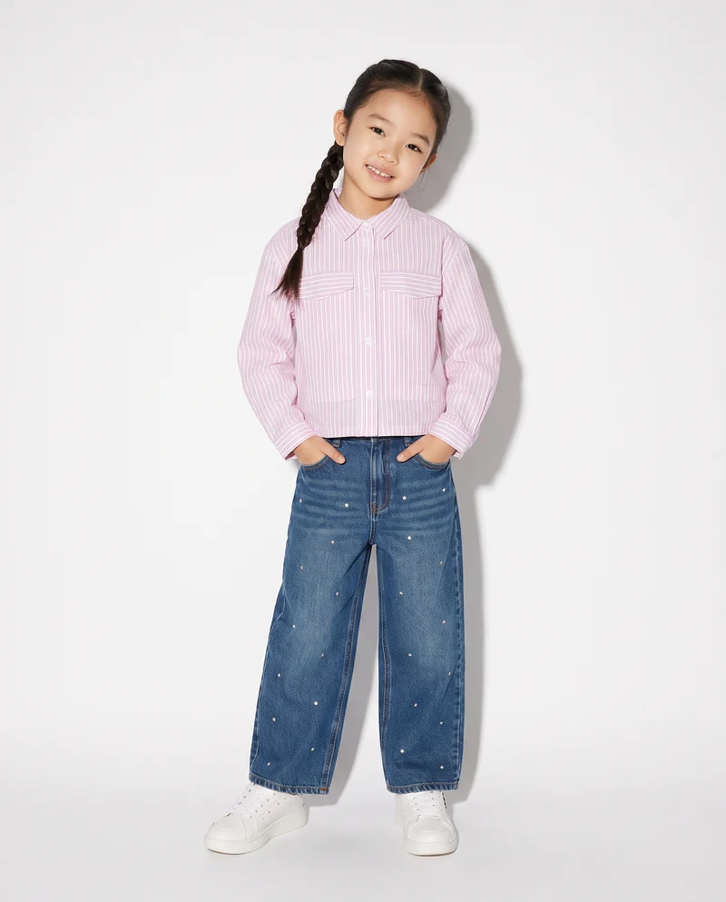 Camicia a righe con dettagli metallizzati - Rosa candy