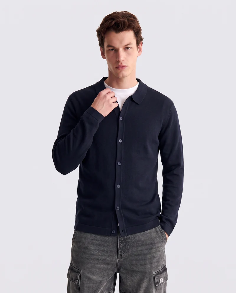 Maglia polo cardigan in misto viscosa - Blu