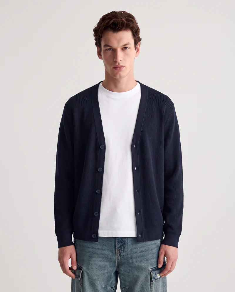 Maglia cardigan in misto viscosa a coste - Blu