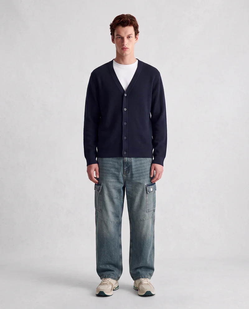 Maglia cardigan in misto viscosa a coste - Blu