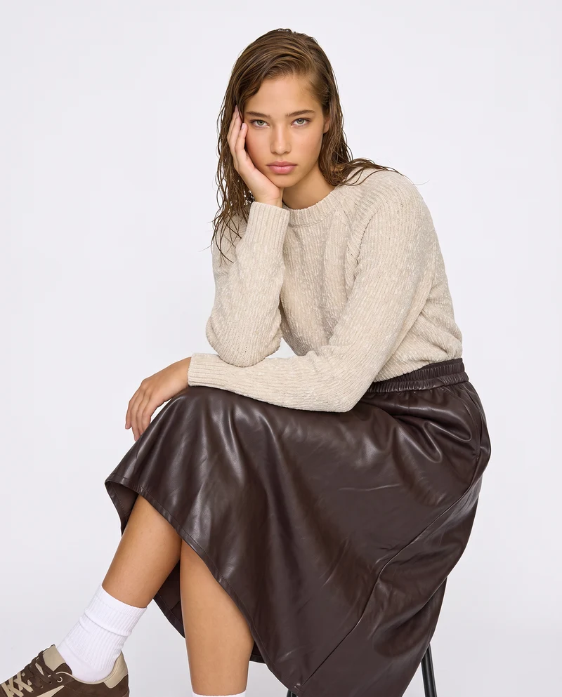Gonna longuette in similpelle elegante - Moro