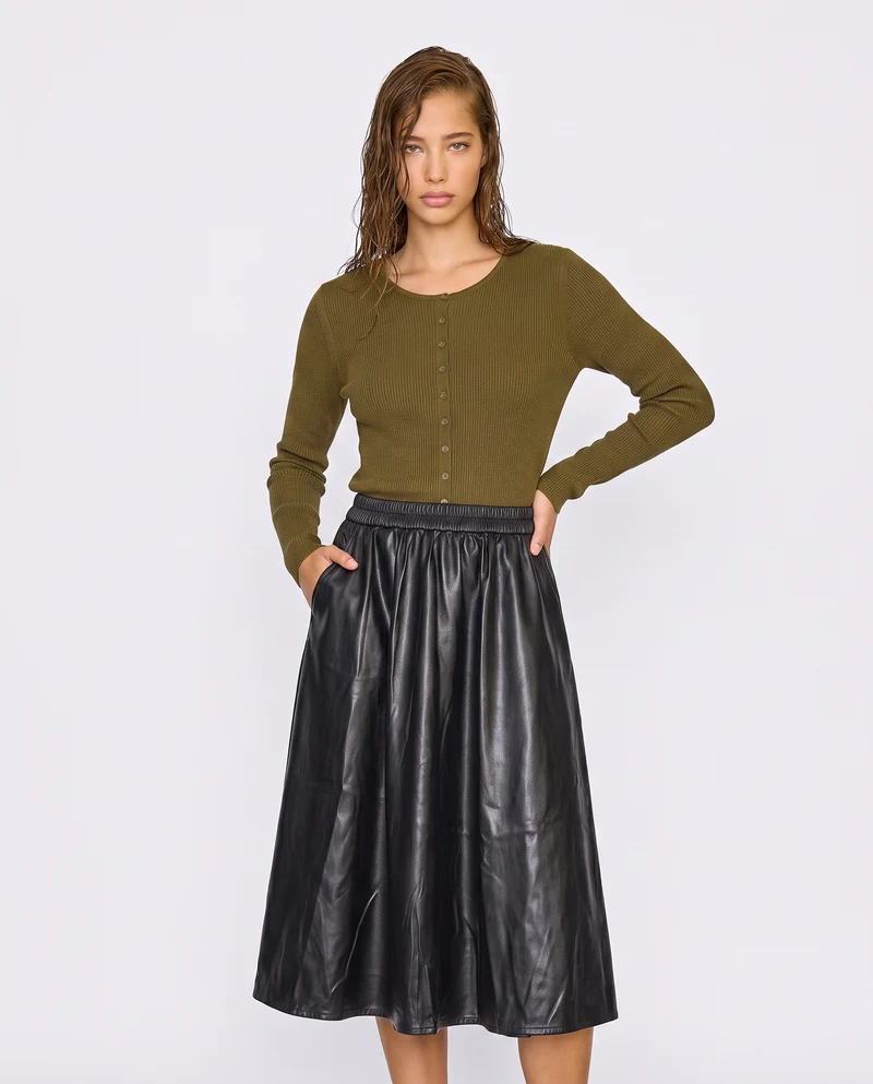 Gonna longuette in similpelle elegante - Nero