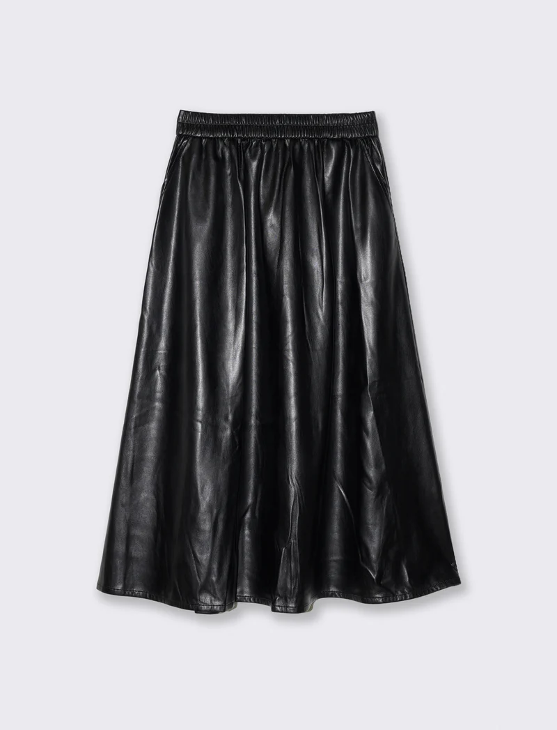 Gonna longuette in similpelle elegante - Nero