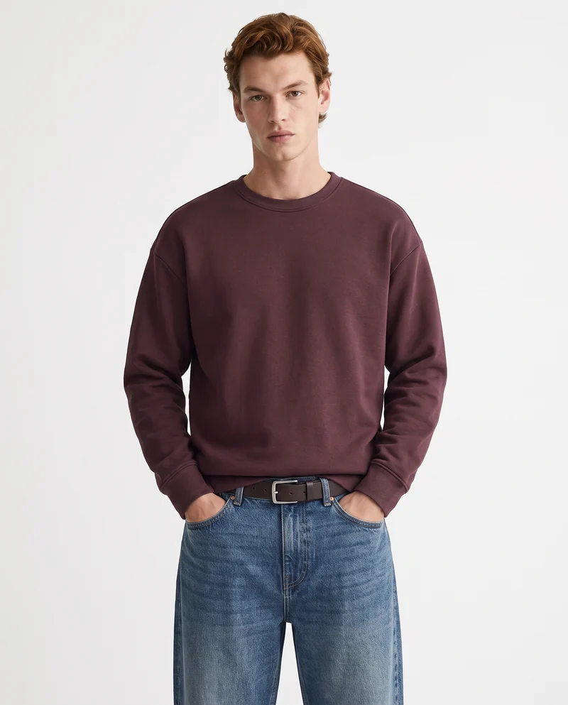 Felpa girocollo relaxed fit in cotone - Bordeaux