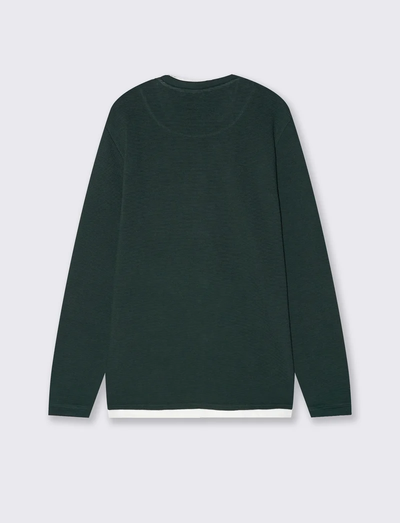 T-shirt maniche lunghe con orli a contrasto - Verde scuro