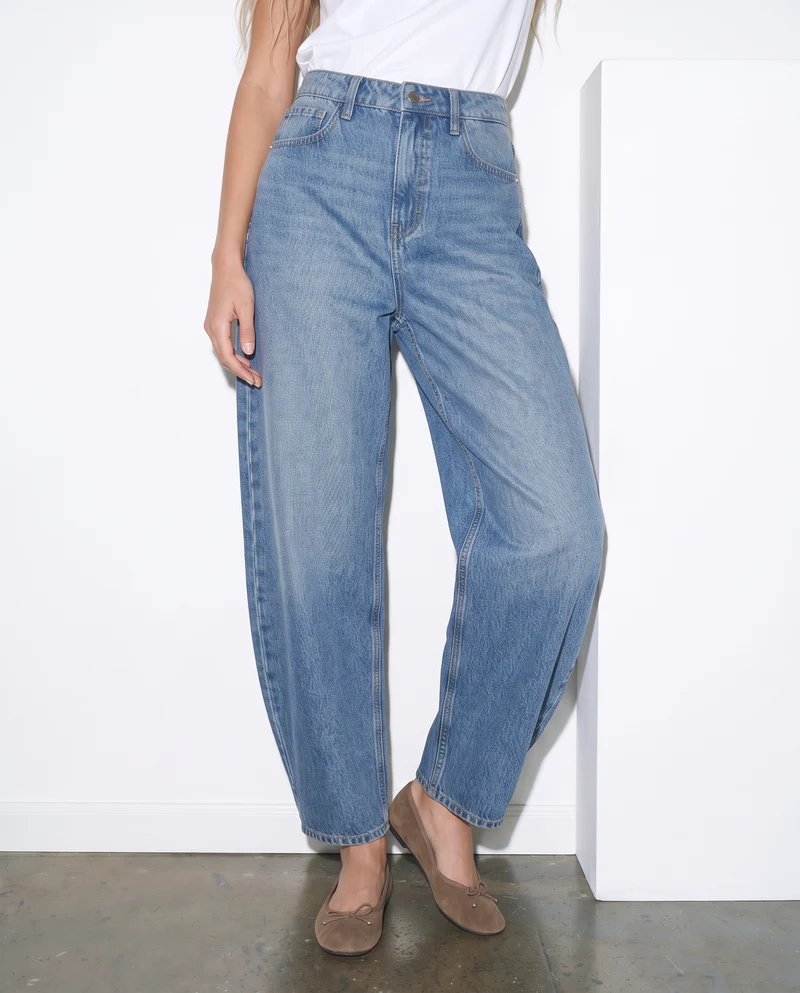 Jeans barrel a vita alta - Denim