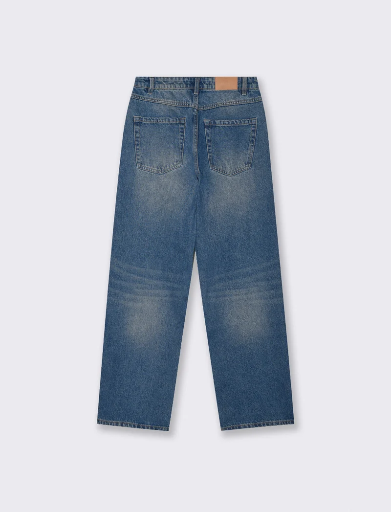 Jeans wide leg a vita alta - Denim