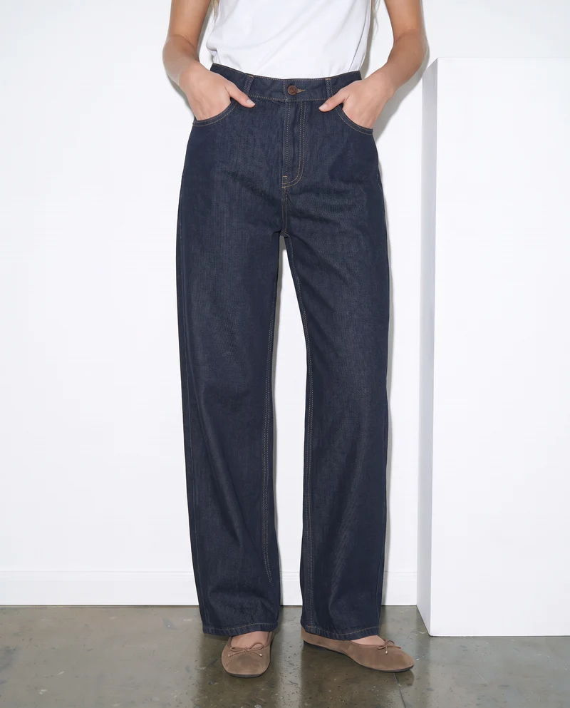 Jeans wide leg a vita alta - DENIM SCURO