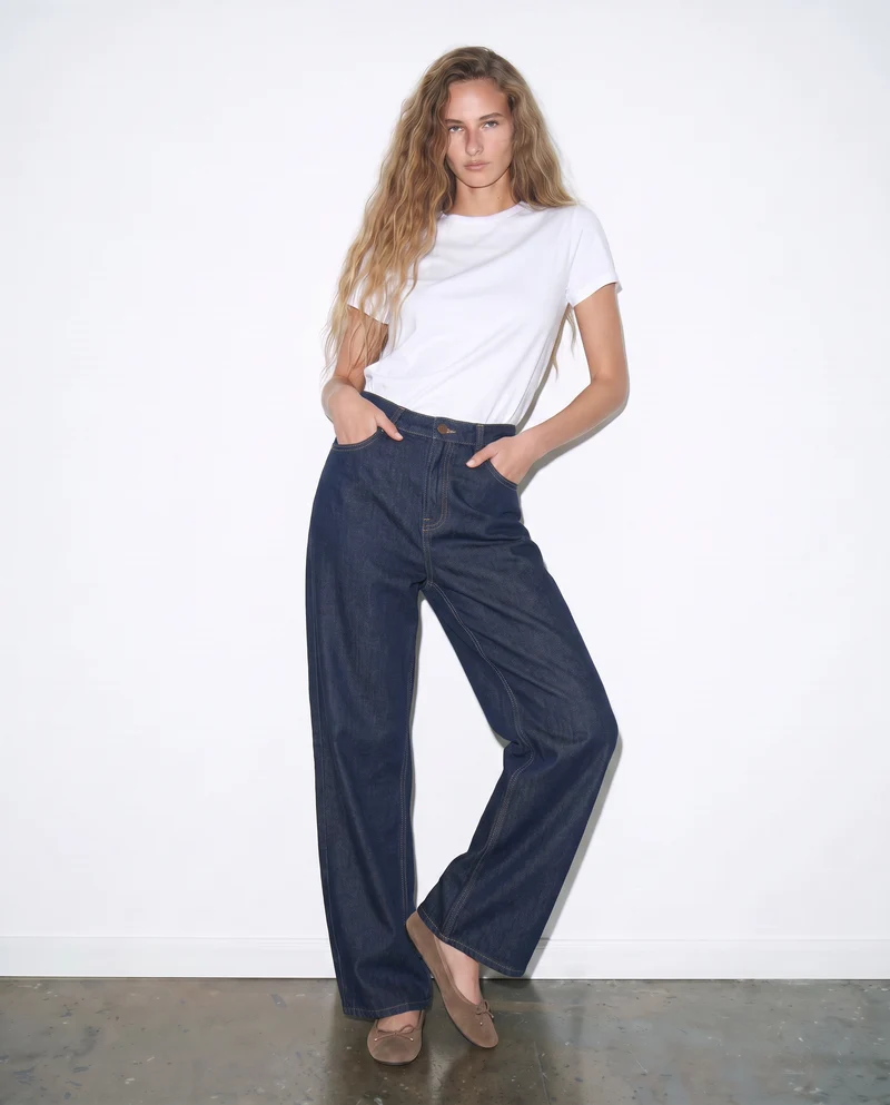 Jeans wide leg a vita alta - DENIM SCURO