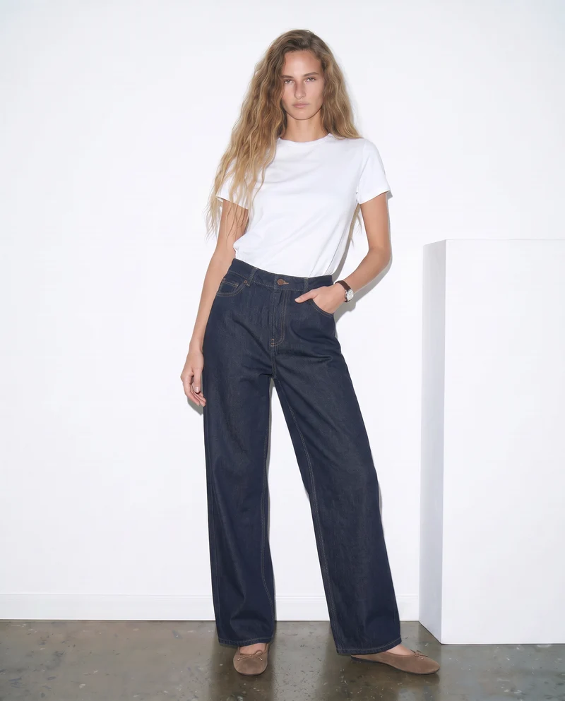 Jeans wide leg a vita alta - DENIM SCURO